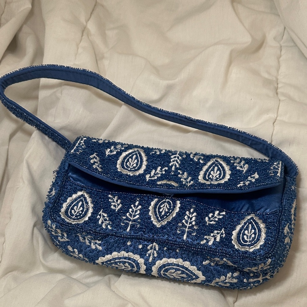 Embroidered Blue Handbag